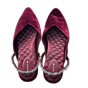 Birdies The Starling Velvet Mules Flats Burgundy Jewel Embellished Womens Size 9